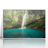 Acrylic print of a serene Costa Rican landscape, framed in white, ideal for modern nursery decor.