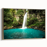 Framed canvas depicting a vintage-style landscape painting of a Costa Rican scenery, ideal for bedroom wall art.