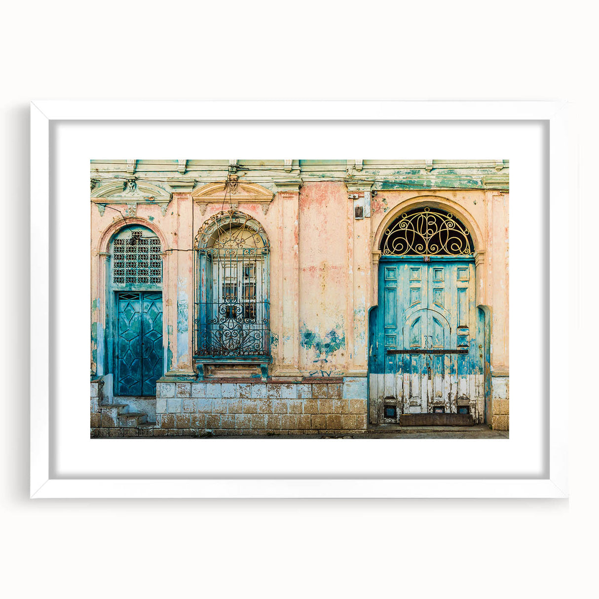 Abstract art print depicting a Central American landscape in muted earth tones, framed in white.
