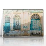 Art deco poster of El Salvador scenery in muted colors on a white acrylic frame, ideal for nursery wall art.