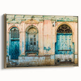 Framed canvas wall art featuring a vintage-style landscape painting of El Salvador, in muted gold and black tones.