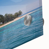 Large abstract wall art depicting a Central American scenery in vibrant hues on acrylic glass, ideal for dining room decor.