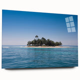 Large abstract wall art on acrylic glass depicting vibrant, swirling colors, ideal for bedroom or dining room decor.