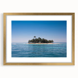 Extra large abstract art print of a vibrant Central American scenery in gold frame, ideal for living room decor.