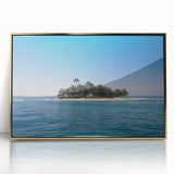 Large art print of a Central American landscape in Honduras, framed in gold acrylic, featuring mid-century modernist style.