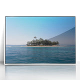 Mid-century modernist art depicting a Central American landscape in muted earth tones, framed acrylic.