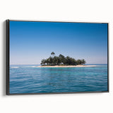 Black and white wall art featuring a vintage landscape painting of Central America on a framed canvas.