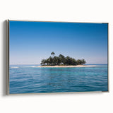 Framed canvas featuring a vintage-style landscape painting of Honduras with vibrant colors on a black background.