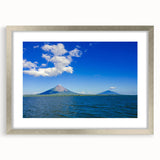 Textured abstract art print of a Central American scenery in silver frame, ideal for bedroom art.