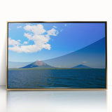 Large art print of a Central American landscape in Nicaragua, featuring muted earth tones on a framed acrylic.