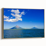 Framed canvas depicting a vintage-style landscape of Nicaragua in black and gold tones, ideal for bedroom wall art.