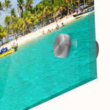 Large abstract wall art featuring a mid-century modernist design of Central America's scenery on acrylic glass.