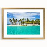 Extra large abstract art print of Central American scenery in gold frame, ideal for living room decor.
