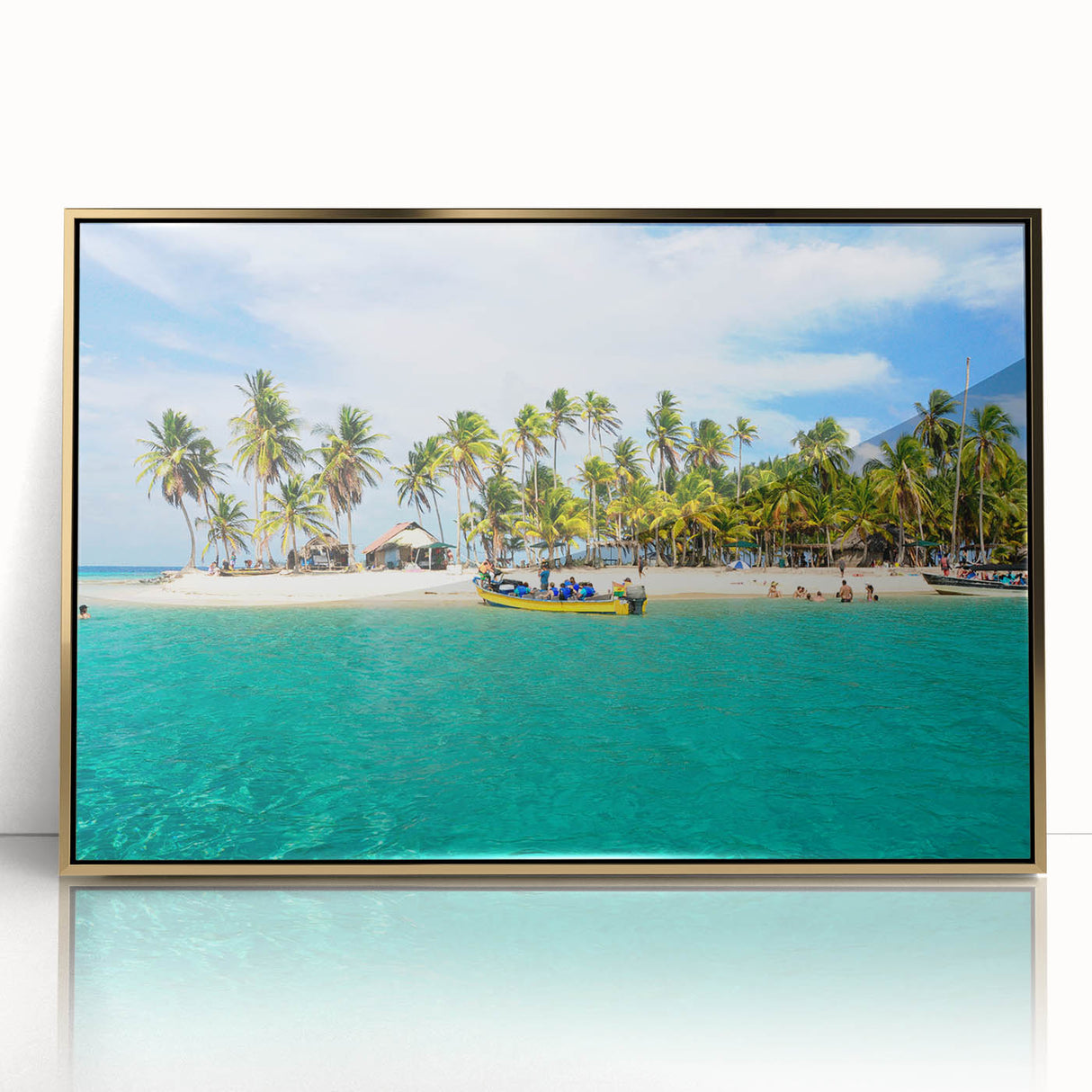 Framed acrylic print of a mid-century modernist Panama scenery in warm earth tones, suitable for modern art wall decor.