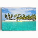 Black and white stretched canvas featuring a panoramic view of the Panama skyline, ideal for kitchen wall art.