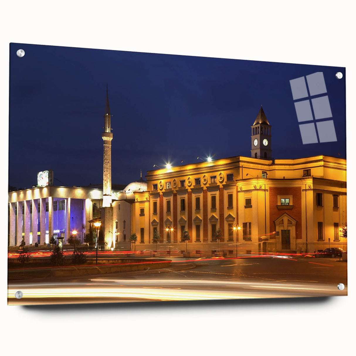 Acrylic print of a large abstract European scenery in muted earth tones, suitable for bedroom or dining room decor.