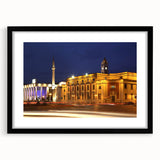 Extra large abstract art print of colorful, textured European scenery on a black framed canvas, ideal for living room decor.