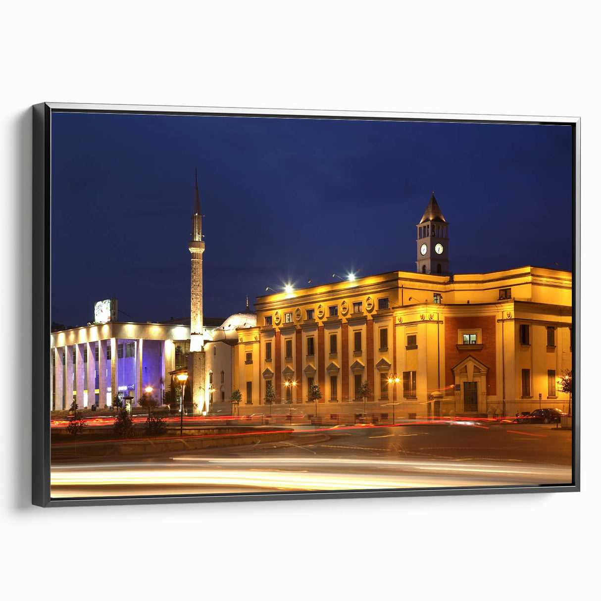 Black and white framed canvas featuring a vintage landscape of Albania, ideal for bedroom wall decor.