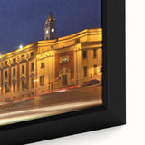 Extra large framed canvas depicting a textured, colorful European scenery, ideal for living room decor.
