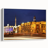 Vintage poster art of Albanian scenery, featuring colorful details on extra large framed canvas, suitable for living room.