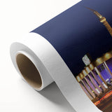 Art Deco-style poster of a serene Albanian landscape on rolled canvas, featuring soft pastel colors.