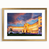 Abstract art print of a European scenery in Austria, featuring muted earth tones on a framed canvas.
