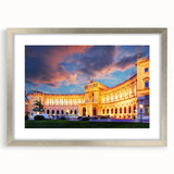 Extra large abstract art print of a textured Austrian landscape in muted earth tones, framed in silver.