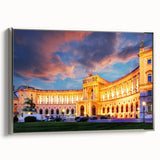 Landscape art painting of an Austrian scenery on a framed canvas, featuring vibrant green and blue tones.