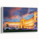 Vintage poster art of a European scenery in Austria on a framed canvas, featuring vibrant color details.