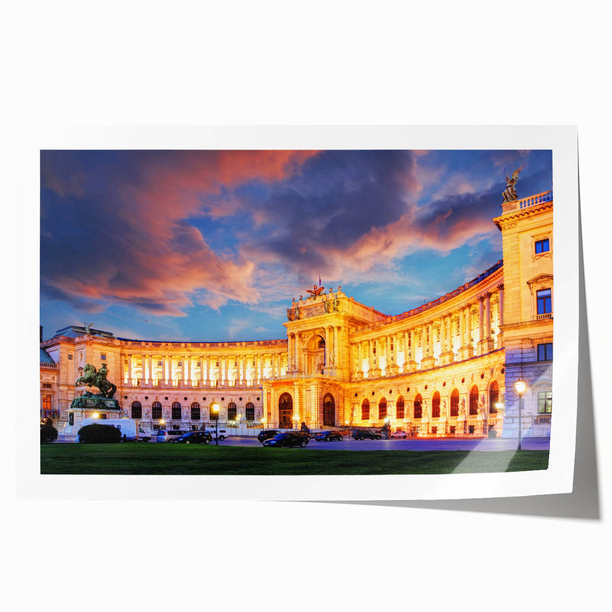 Extra large rolled print of a serene Austrian landscape, featuring muted green and earth tones.