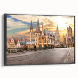 Black and white landscape art painting of a European scenery on framed canvas, ideal for bedroom wall decor.