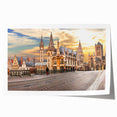 Rolled print of a European scenery with floral elements in soft, muted colors, ideal for art wall dining room decor.
