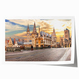 Rolled print of a European scenery with floral elements in soft, muted colors, ideal for art wall dining room decor.