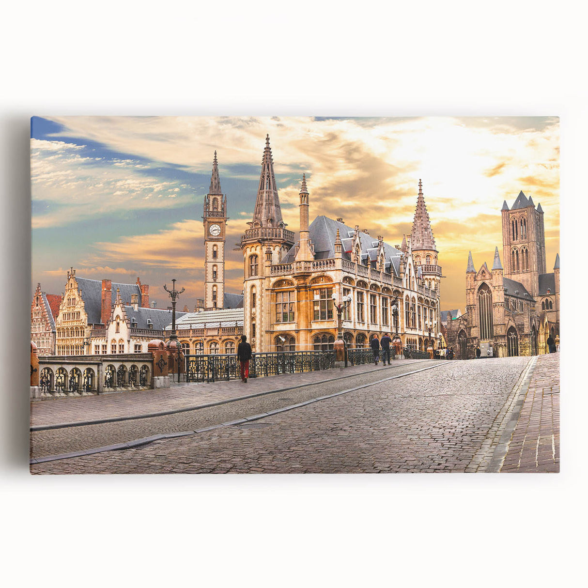 Black and white stretched canvas of a European cityscape, ideal for kitchen wall art or bedroom ambiance.
