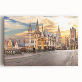 Black and white stretched canvas of a European cityscape, ideal for kitchen wall art or bedroom ambiance.