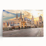Large black and white canvas print of a European cityscape, ideal for kitchen wall art.
