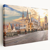 Scenic Belgian landscape on large stretched canvas, featuring soft pastel shades, ideal for kitchen wall art.
