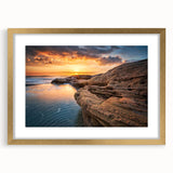 Abstract art print depicting a European Bulgarian landscape in muted earth tones on a framed gold canvas.