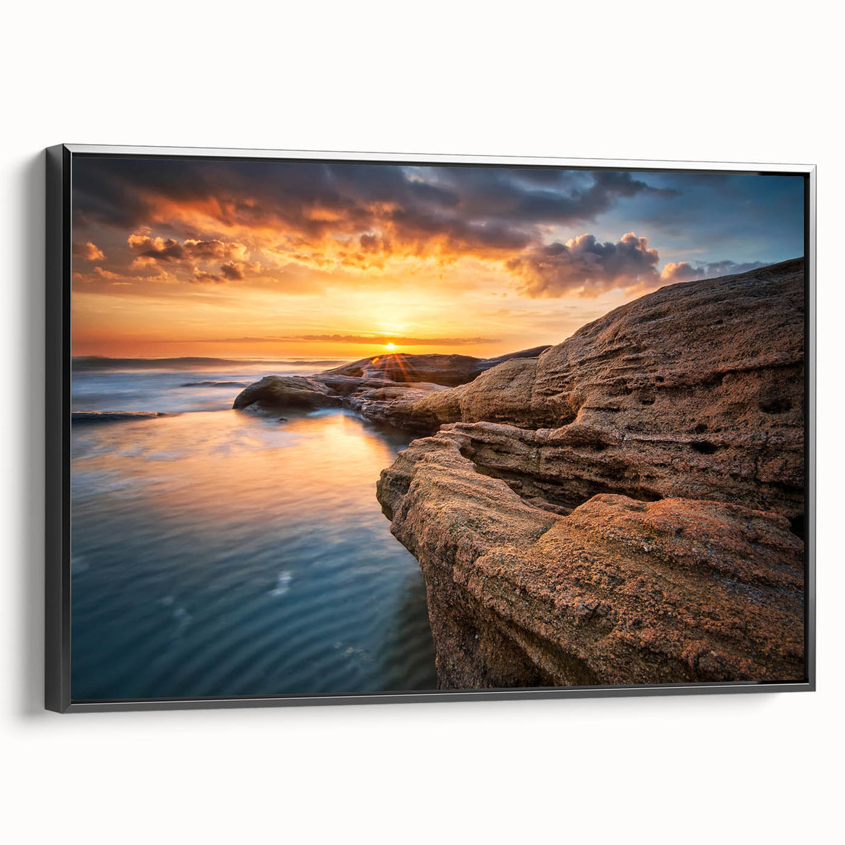 Black and white framed canvas of a Bulgarian landscape, ideal for bedroom wall art.