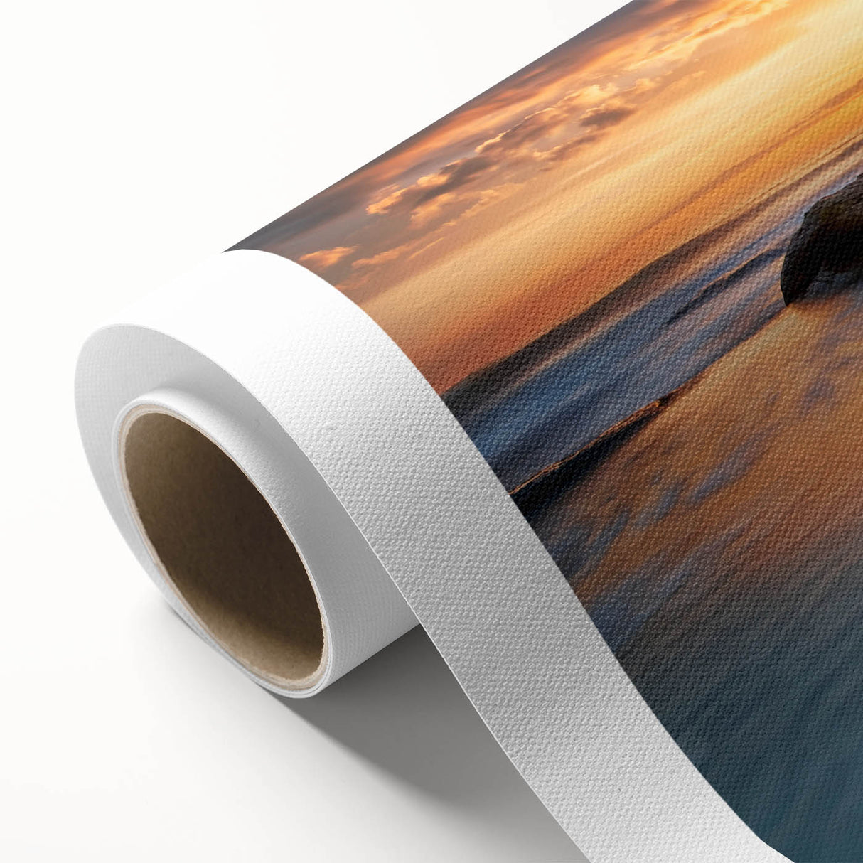 Art deco poster of a European scenery in muted blue and green tones on rolled canvas, ideal for nursery wall art.