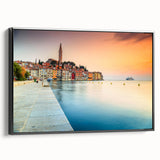 Black and white framed canvas of a Croatian landscape, ideal for bedroom wall art with a vintage poster style.