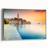 Landscape art painting of a Croatian scenery on a framed canvas, featuring vibrant colors against a black background.