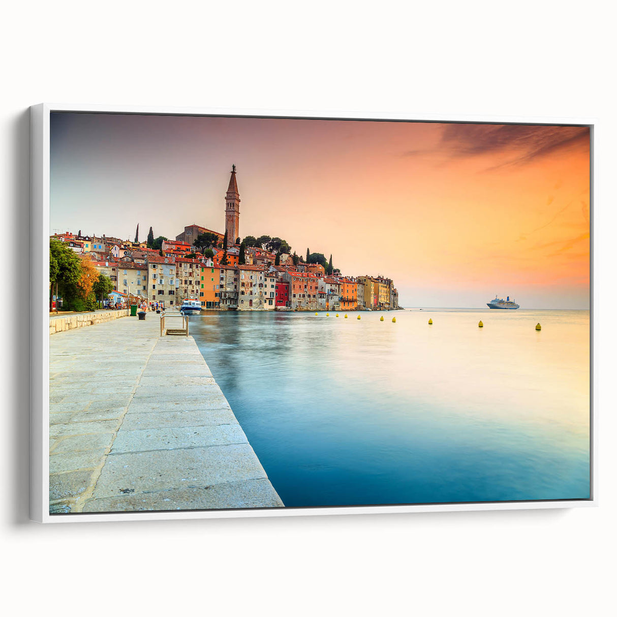 Vintage poster art of a Croatian landscape in vibrant colors on a large framed canvas, ideal for living room decor.