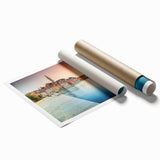 Extra large rolled print of a Croatian landscape with vibrant green and blue tones, ideal for classy bathroom wall art.