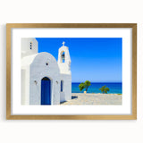 Abstract art print of a European Cyprus landscape in muted earth tones on a framed canvas, suitable for dining room decor.