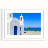 Textured art of abstract Cyprus scenery in muted earth tones on a framed white mat, ideal for bedroom wall decor.