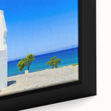 Textured black wall art featuring a colorful European scenery on a framed canvas, ideal for living room decor.