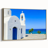 Framed canvas depicting a vintage-style Cyprus landscape in black and gold tones, ideal for bedroom wall art.