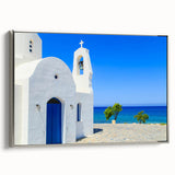 Framed canvas depicting a vintage-style European landscape with muted earth tones.