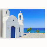 Black and white large art print of a European Cyprus scenery on stretched canvas, ideal for kitchen wall art.